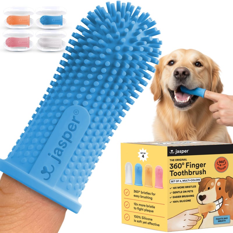 Jasper Dog Toothbrush, 360 Degree Pet Tooth Brushing Kit, Cat Toothbrush, Canine Dental Care & Teeth Cleaning Kit, Pet Finger Tooth Brush, Use with Dog Toothpaste, 4-Pack Multicolor - Image 1